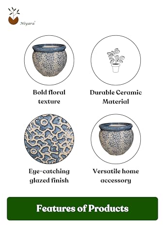 Image of Niyara Designer Handi Ceramic planters pots for Indoor Outdoor Home, Garden Office Decor Balcony Planters Gamla Flower Size- Very Large (Grey Drop 11)