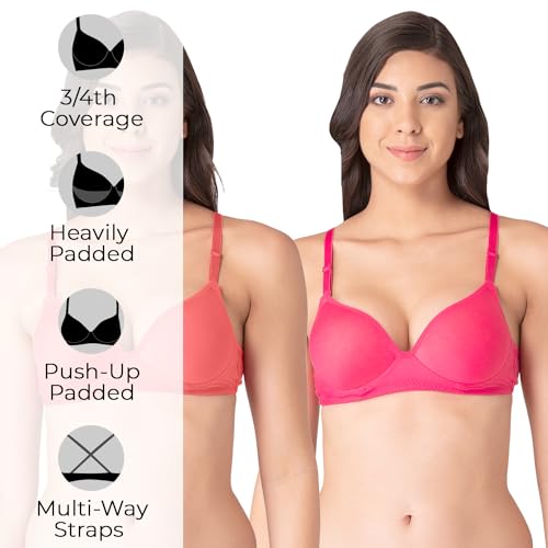 Image of Komli - Heavily Padded Push-Up Bra - Cotton Rich - Balconette - 3 /4th Coverage, Seamless, Wireless, Multiway Straps - T-Shirt Bra