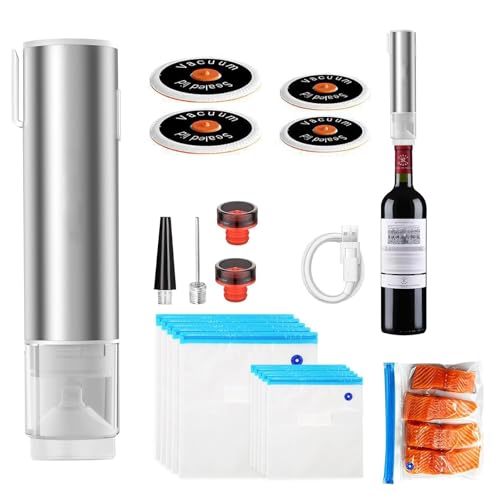 Petite machine à emballer sous vide, avec 10 sacs de mise sous vide et 2 bouchons à vin, rechargeable et portable, pour la conservation des aliments, pompe à vide pour sacs sous vide