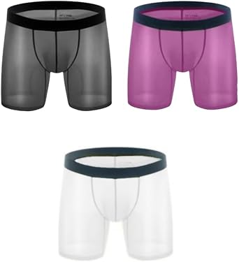 GAOGAO Mens Ice Silk Transparent Underwear Long Boxers Briefs Sports Shorts Panties Jockstrap Ultra-thin Underpants
