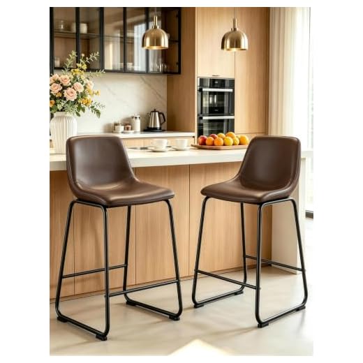 TAVR Furniture Faux Leather Counter Height Stools Armless Island Chairs Set of 2 with Backs for Home Kitchen Dining Room Bar Coffee Shop, Industrial Vintage Style, Brown