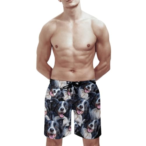 Border Collie Happy Dog Trendy Swim Trunks for Men Drawstring Elastic Quick Dry Board Shorts Beach Vacation2