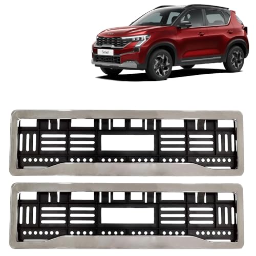 Image of KINGSWAY Sonet Car Number Plate Frames Chrome for All 2024 Onwards Models of Kia Car Registration Plate Holders, Licence Plate Covers (Front and Rear), Universal Size 51.5 x 14.5 cm