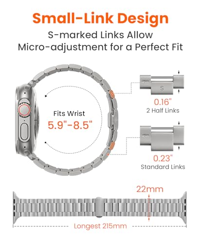 Image of Grade 5 Titanium Watch Band for Apple Watch Ultra 3 /2 /1 49mm & Series 11 /10 46mm, No-Tool Adjustable with Small Links, DLC Anti-Scratch Butterfly Clasp Metal Bands for Men,CRNS03-PRO