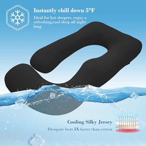 Image of Cute Castle Cooling Cover Pregnancy Pillows, Soft U-Shape Maternity Pillow with Removable Cover - Full Body Pillows for Adults Sleeping - Pregnancy Must Haves - Jumbo 57 Inch - Black (Black)