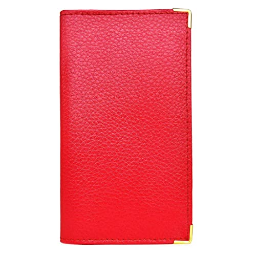 LIVAN - L601 - Porte-Chéquier Talon en Haut 2 Volets - Porte Carte - en Croute Cuir Vachette - pour Format Portefeuille (A croûte Cuir Rouge) Cover