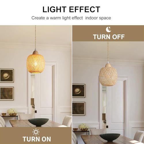 XIYOUVE Bamboo Pendant Light Fixture, 3-Light Handmade Woven Pendant Lighting, with Adjustable Rustic Basket, for Kitchen Island Farmhouse Dining Room Living Room, ETL Listed - Image 3