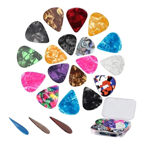 Image of TecoKart 21Pcs Acoustic Guitar Picks Set | 0.46 /0.71 /0.96mm Mixed Thickness Plectrums for Guitar, Finger Picks & Acoustic Playing, Includes Portable Pick Box