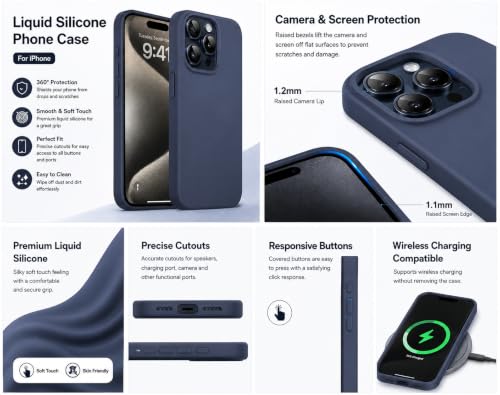 Image of DIZORO Compatible for iPhone 15 Pro Case 6.1, Slim Liquid Silicone Case 3 Layers Full Covered Soft Gel Rubber Phone Case Protective Cover 6.1 Inch - Blue