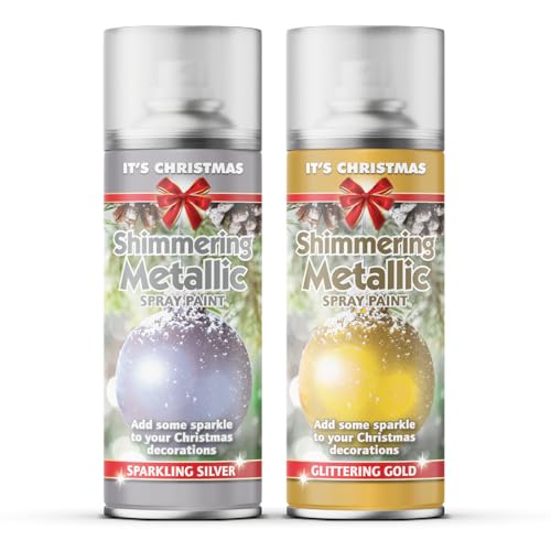 ZOPPER Christmas Glitter & Sparkling Metallic Silver & Gold Spray Paint Set 2x200ml - Premium Decorative Craft Paint Kit for Festive Ornaments, Holiday DIY Arts & Crafts