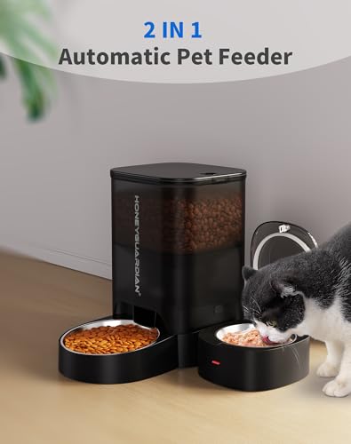 HoneyGuaridan Automatic Cat Feeder for Wet Food,2.4G WiFi Enabled Smart Feed Pet Feeder with Ice Pack and Freshness Dry Desiccant,Timed Dry Food Dispenser with APP Control
