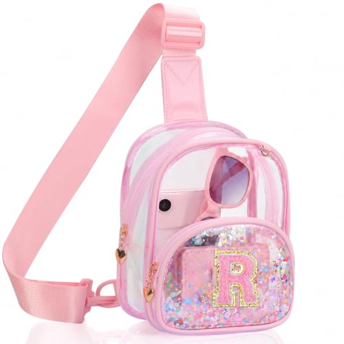 Image of Clear Initial Crossbody Bag for Girls,Sequin Sling Purse,Concert Event Gift Pink Clear R
