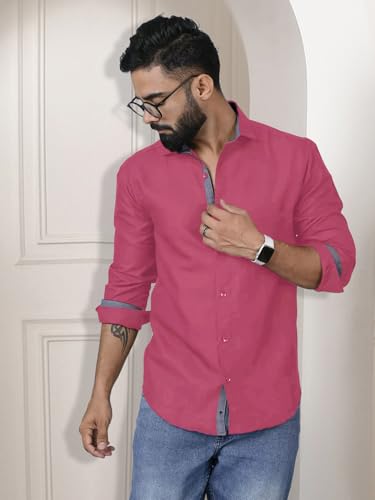 Image of Pinkmint Shirt for Men Cotton Spread Collar Button Down Long Sleeve Shirt Home, Regular, Home (Pack of 1) Purple