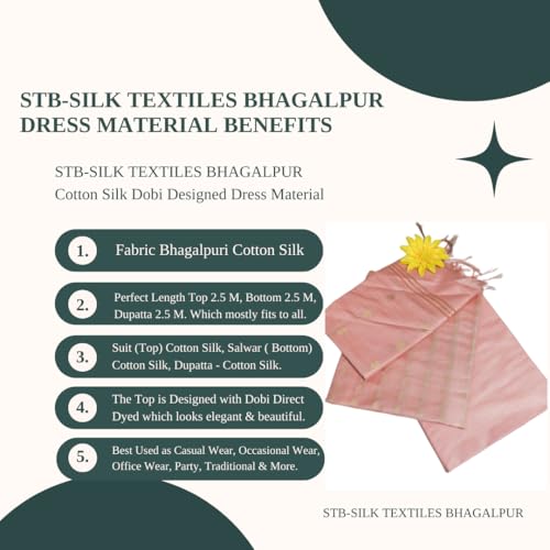 Image of STB-SILK TEXTILES BHAGALPUR Women's Bhagalpuri Cotton Silk Unstitched Salwar Suit Dress Material With Dupatta
