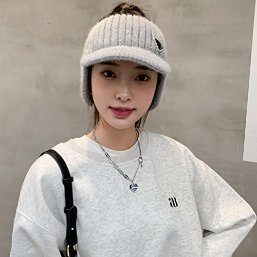 Image of Open Beanie with Earflaps Visor Brim Bun Ponytail Winter Golf Tennis Hats Women