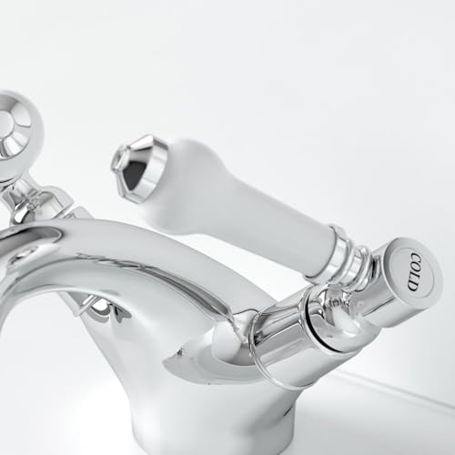Architeckt® Winchester Bathroom Basin Sink Mixer Tap Traditional Mono Round Twin Lever Handle Faucet for Sinks, Chrome - Image 4