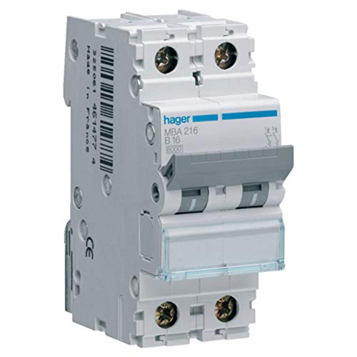 Interruptor automático 2P 16A serie MBA con capacidad de corte B-6/10kA 2