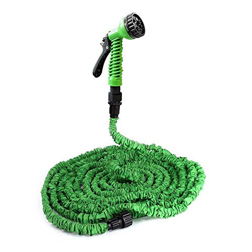 Preisvergleich Produktbild XIXIK 3x erweiterbarer Gartenschlauch, natürliche Emulsion Flexibler Gartenwasserschlauch mit 7 Funktionen Sprühdüse, 7,5-45 m (Grün,7.5m)