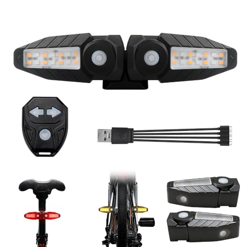 Teguangmei Luz Trasera Bicicleta con Proyección Recargable USB C Luces Intermitentes Bicicleta Electrica con Control Remoto 150 Lúmenes IPX4 Luz Direccionales para Bicicleta, 5 Modos