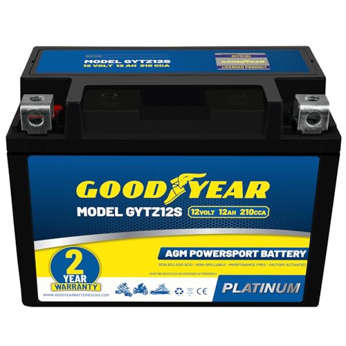 Goodyear GYTZ12S - 12 Volt 12 AH 210 CCA Rechargeable High-Performance Maintenance Free SLA - AGM Battery for Motorcycle ATV UTV Scooter Snowmobile Motorbike and more!