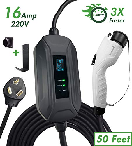PRIMECOM Level 2 EV Charger 220/240V, 16A, 30ft & 50ft, Portable EVSE Electric