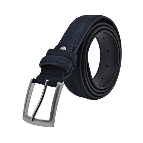 GRESEL cinturón de gamuza para hombres y mujeres, cuero genuino, Made in Italy, Ajustable Azul 125 (tamaño 54-56) Cover