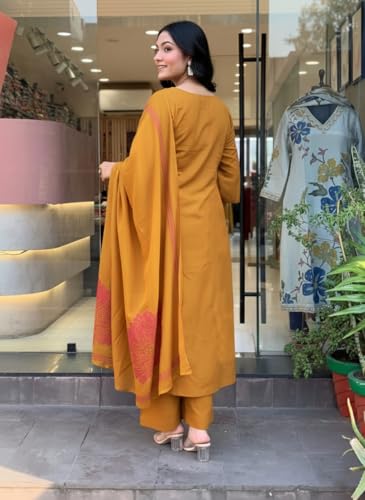 Image of ANNI Designer Women's Rayon Viscose Straight Printed Kurta with Palazzo and Dupatta | Soft Breathable Fabric | Elegant Ethnic Outfit for Office, Casual Outings and Festive Styling