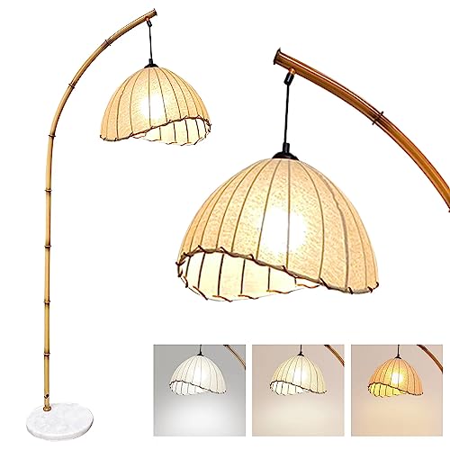 Jinuba Bamboo Floor Lamp, Boho Floor Lamps, Modern Tall Standing Lamps Retro Arc Floor Lamp For Living Room Restaurant Home Decorative, Fishing Floor Lamp(Trichromatic Light Change, Gold) #TOP17