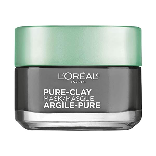L'Oreal Paris Skincare Pure Clay Face Mask with Charcoal for Dull Skin to Detox & Brighten Skin, Clay Mask, at home face mask, 1.7 oz.