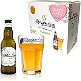 【Amazon.co.jp限定】【母の日・父の日】オリジナルグラス付き ピンクギフトセット ヒューガルデン ホワイト 瓶 [ ベルギー 330ml×4本 ] [ギフトBox入り]