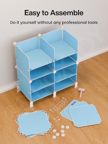 Image of BOXJOY 12 Shelf Plastic Kids Wardrobe with 6 Doors, Sticker Sheet & Holder