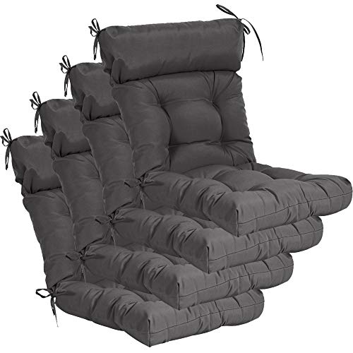 Image of QILLOWAY Outdoor Rocking Chair Cushions Set of 4, 100% Polyester Waterproof Patio Rocking Chair Cushion, High Back Weatherproof Chair Pad for Adirondack & Outdoor Furniture, Dark Grey
