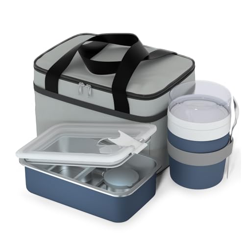 Image of Bakpoco Stainless Steel Bento Lunch Box Set for Adult - 42oz Leak-Proof Bento Lunch Box Container with Thermo, Insulated Bag for Work Travel Dining Out