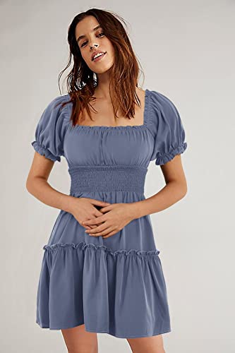 Image of Womens Babydoll Mini Dress Casual Square Neck Short Sleeve Summer Dresses