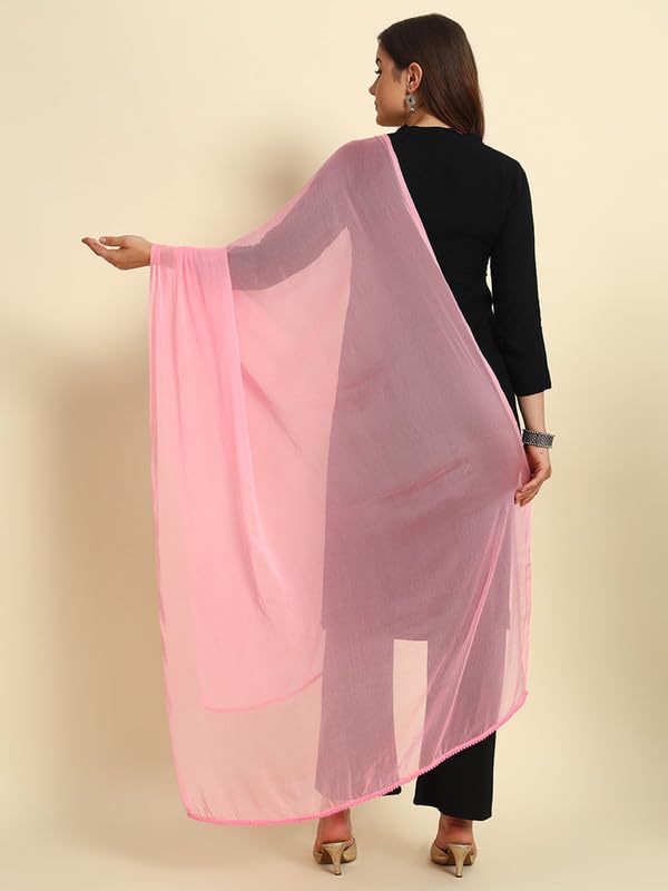 Image of Soft Colors Women's Chiffon Dupatta with Stylish Lace Border