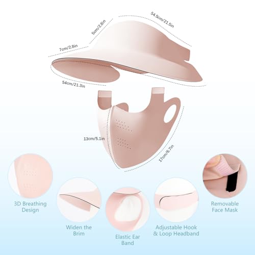 Image of SANNIDHI Summer Face Mask with Wide Brim Cap, 2 in 1 Sun Protection Visor Hat and Face Cover for Women Bike Riding, UPF 50+ Outdoor Cool Touch UV Mask Set, Ventilated Open Crown