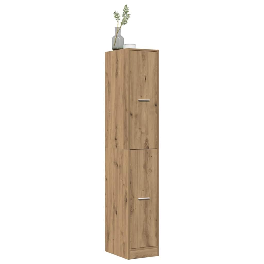 Artisan Oak Slim Engineered Wood Pantry Cabinet with 4 Drawers | Sized at 11.8 x 16.1 x 68.7 inches, this vertical organizer provides extra storage for kitchens and offices.
