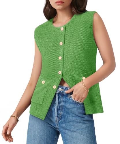 Image of Yousify Womens Sweater Vest Sleeveless Button Down Round Neck Knitted Tank Tops Casual Cardigan with Pockets