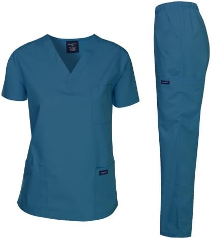 Dagacci Scrubs Medical Uniform Women and Man Scrubs Set Medical Scrubs Top and Pants, Caribbean_, X-Large