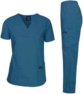 Dagacci Medical Uniform Women's Medical Scrub Set Top and Pant, Caribbean, XL