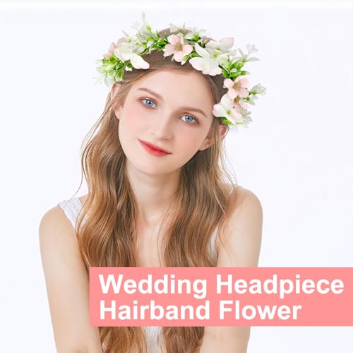 UOCAI Blumenkranz Kopfschmuck, Fliege für Hunde, Hunde Fliege Hochzeit Blumenkranz Kopfschmuck Haarkranz Blumen, Haarreif Blumen für Kopfschmuck Hochzeit, Hund Hochzeit, Foto Requisiten (Rosa)