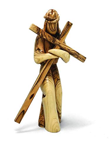 Holy Land Olive Wood Standing Jesus with Cross Figurine - Made in Bethlehem