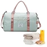 FINELYCR Fitness Tasche, Grün und Rosa Sporttasche mit Nassfach, Einstellbar Reisetasche Wasserdicht, Sporttasche Mädchen und Herren, mit Schuhfach, für Fitness, Camping, Outdoor-Aktivitäten