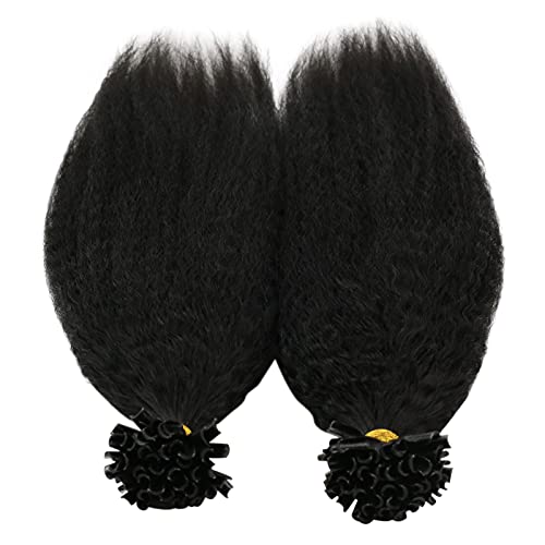 U Tip Hair Extensions 14inch #1B Natural Black Kinky Straight Hair Extensions 50g