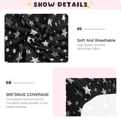 Image of Crib Sheet Breathable Soft Crib Mattress Sheet for Baby Toddler Boys Girls Fitted Crib Sheet Fit Standard Crib Mattress 39 x 27 Inch Sparkly Silver Stars