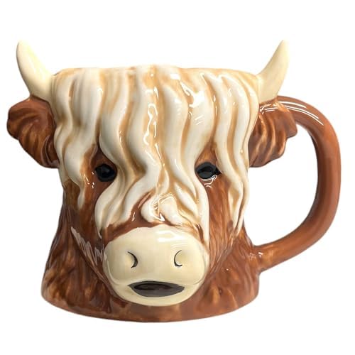 Bull Highland Cow Head 3D Shaped Mug Novelty Brown White Ceramic Cup 500ml for Hot Drinks, Coffee, Tea Hot Chocolate