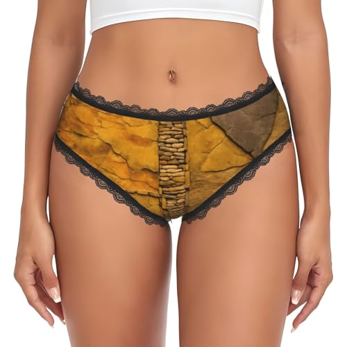Hingor Bragas hipster rústicas con estampado de pared de ladrillo para mujer, ribetes de encaje, bikini de talle bajo, ropa interior cómoda S-XXL, Negro, S