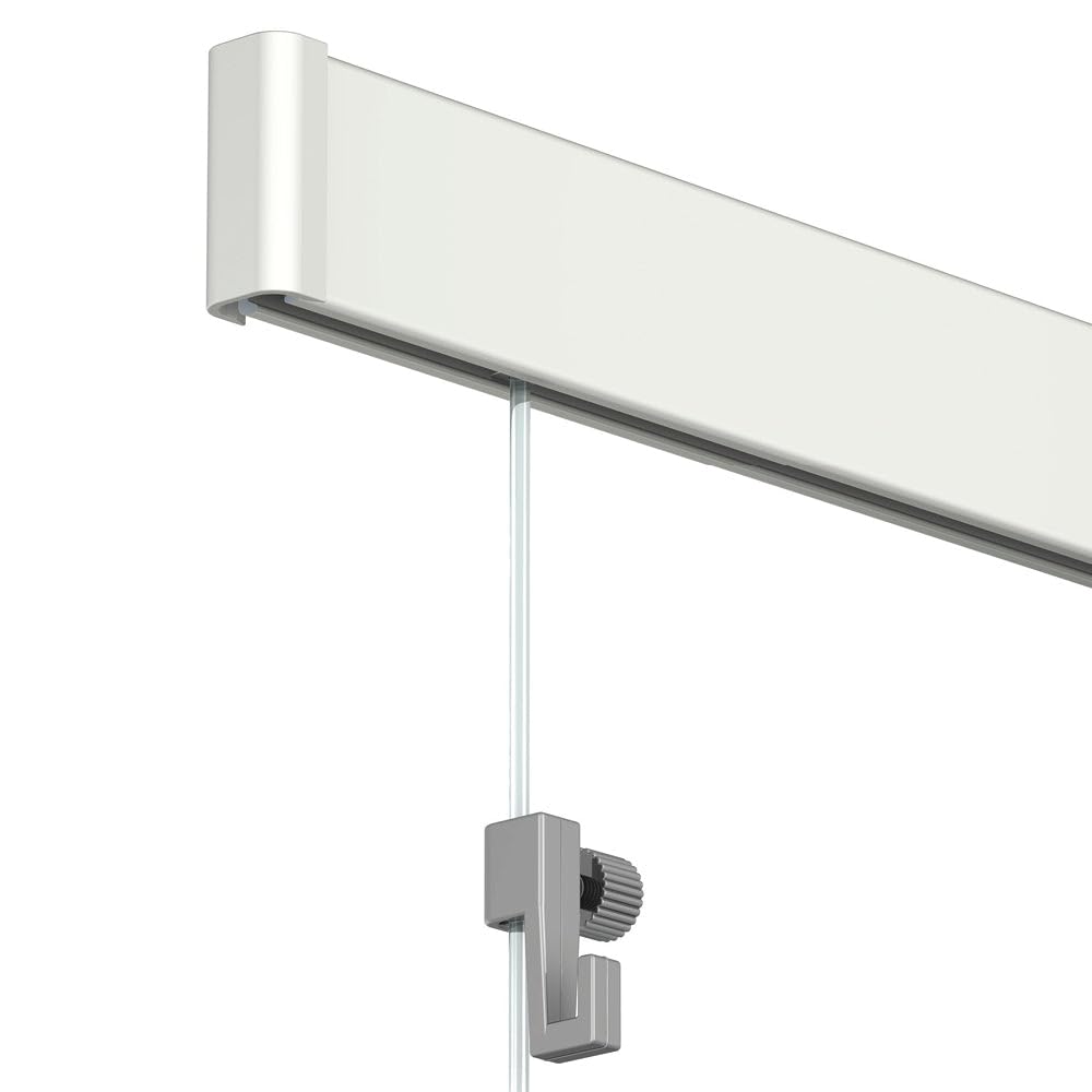 Artiteq Click Rail - Sistema di sospensione per pittura, 600 cm, primer bianco (RAL 9016), set completo di fili, ganci e materiale di fissaggio trasparenti, portata 30 kg p/m