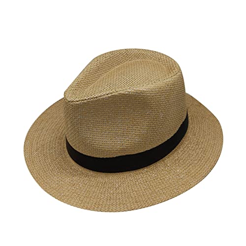 Generisch ~2025 Sombrero de paja británico de color sólido de moda sombrero de paja de ala ancha para adultos Jazz sombrero de paja sombrero de jazz gorra 45, caqui, talla única