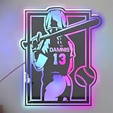 Personalized Softball Player LED Mirror Light Up Neon Sign,Custom Name & Number Softball Wall Art Sign, Customized Softball Sports Neon Light Décor,Christmas Birthday Softball Gift for women girl